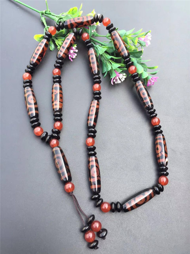 Antique Miscellaneous Antique Jade Collection Penetrating Three-Eyed Dzi Beads Agate Necklace Old Agate Beads Rosary