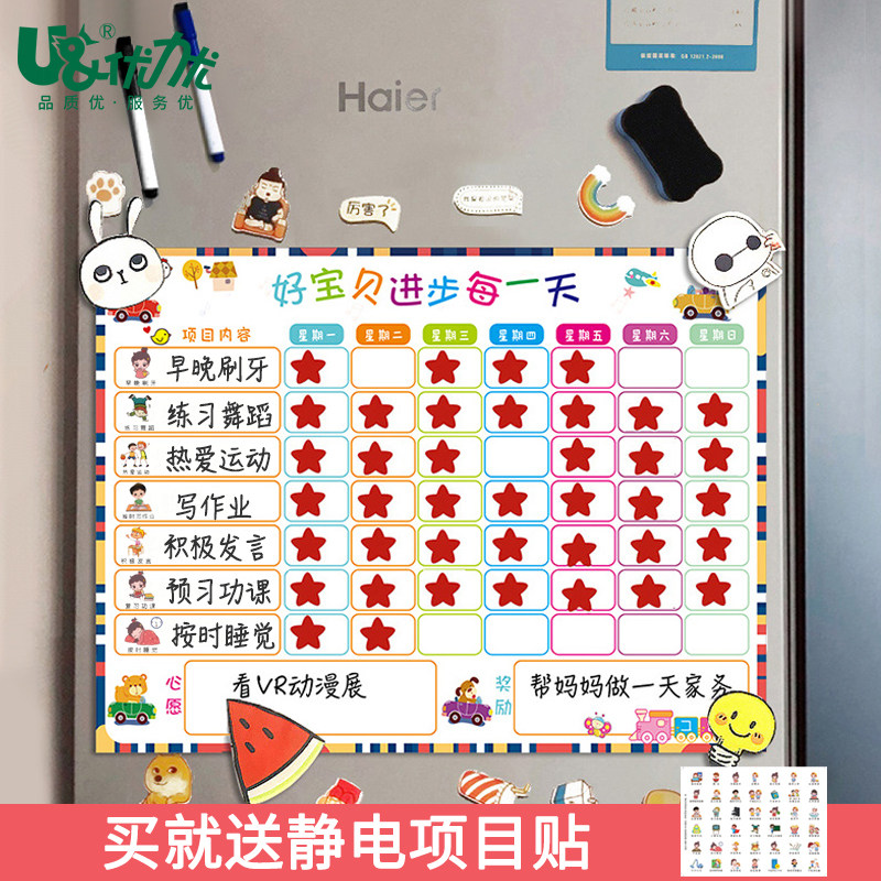 Refrigerator sticker children's growth self-discipline table schedule sheet tile learning life self-discipline table good habit magnetic refrigerator sticker