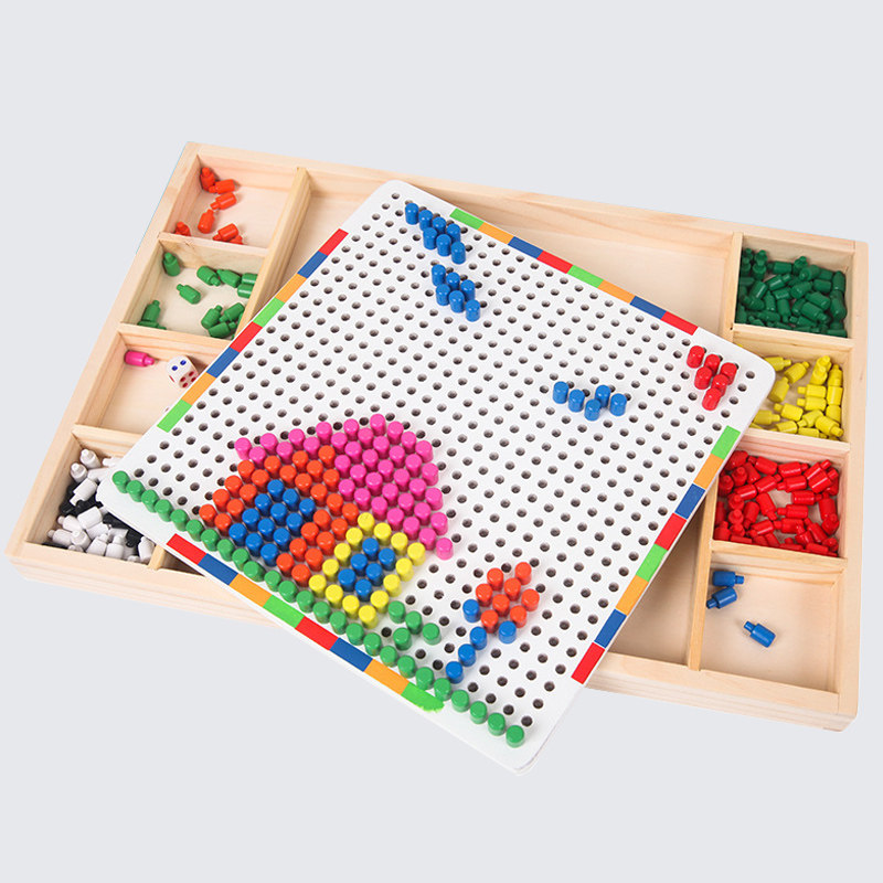 Puzzle Children Baby Mushroom Nail Toys Early Education Puzzle Beads Puzzle Board Puzzle With Chess Board Storage Box