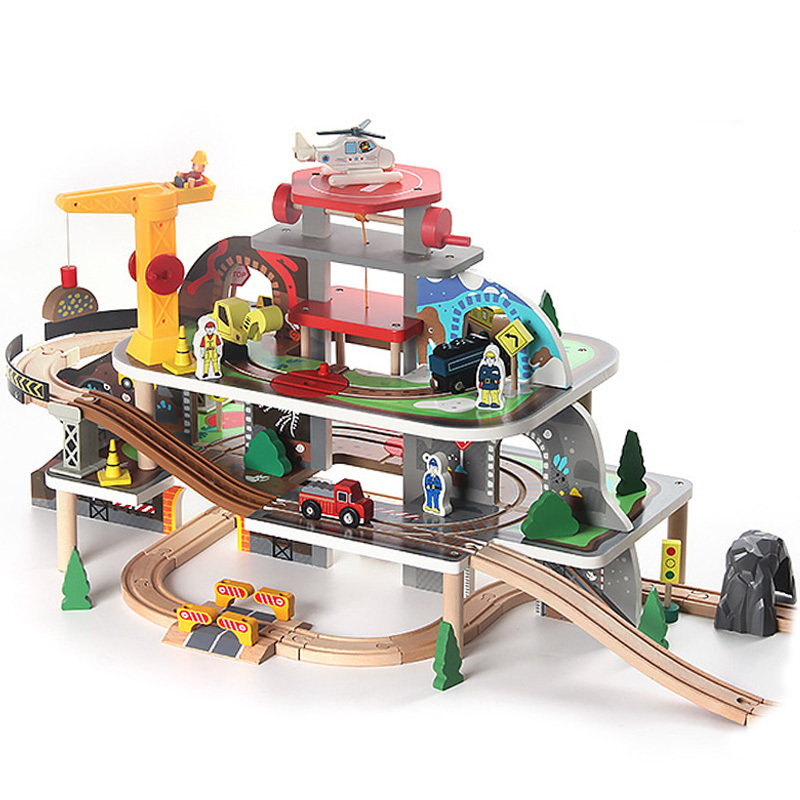 Children's Car, Small Train, High-Speed Rail, Building Blocks, Mine Track, Urban Transportation, Wooden, Large Toy for Boys