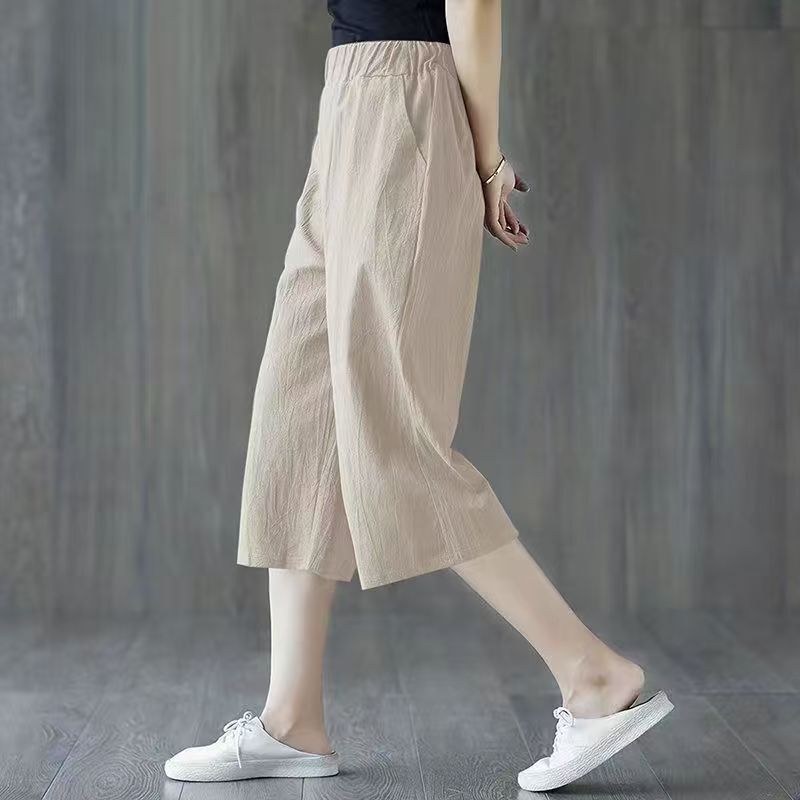 Korean Style Cropped Pants for Women, Summer Thin Casual Pants, Loose Slimming Cropped Pants, Wide-Leg Pants, Mid-Length Pants for Women Korean Style Cropped Pants for Women, Summer Thin Casual Pants, Loose Slimming Cropped Pants, Wide-Leg Pants, Mid-Length Pants for Women