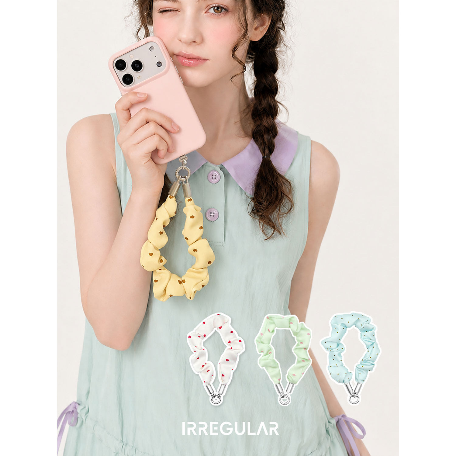 IRREGULAR Satin Mobile Phone Lanyard Scrunchie Polka Dot Mobile Phone Chain Wristband Premium Mobile Phone Charm