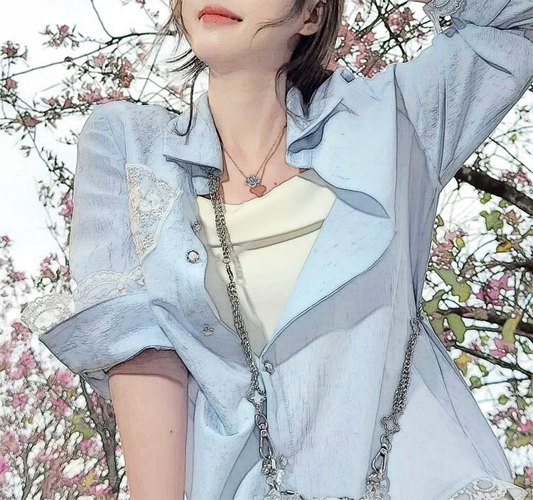 Swallow~Spring/Summer【Kite Flying】Charming Details French Sequin Embroidery Lace Trim Long-Sleeve Shirt