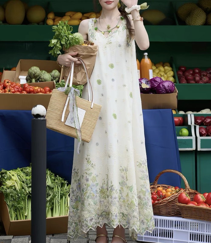 In-Stock~Spring/Summer【Soul of Nature】Forest-Style Fresh and Simple French-Style Heavy Embroidery Beaded Dress for Women In-Stock~Spring/Summer【Soul of Nature】Forest-Style Fresh and Simple French-Style Heavy Embroidery Beaded Dress for Women