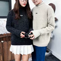 Cặp đôi khí chất áo len in họa tiết mùa thu và mùa đông headband đan áo sơ mi chạm đáy mới sinh viên Hàn Quốc dòng áo len nữ lười biếng ao đôi