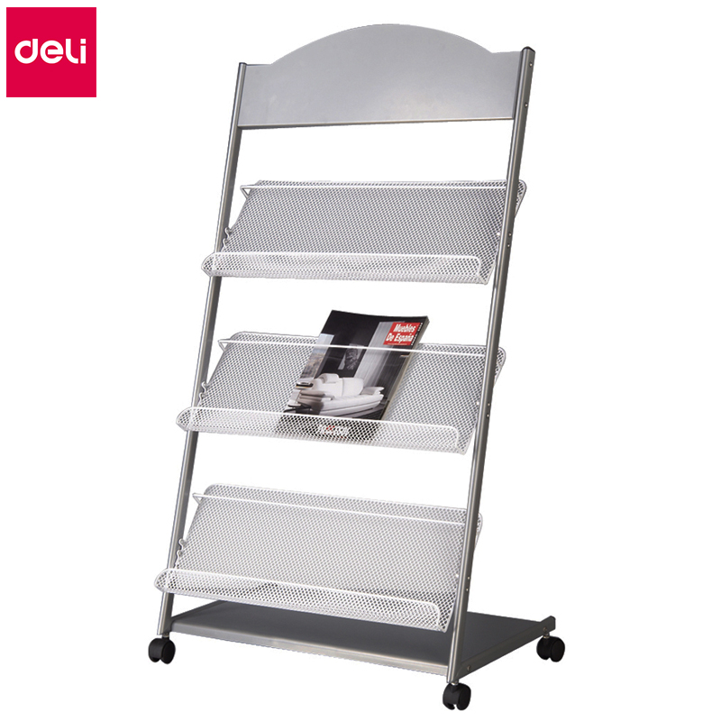 Deli 9308 floor-standing newspaper rack Office removable magazine rack Simple household documents newspaper clip book newspaper clip Color page brochure display rack Magazine rack floor-standing bank information rack