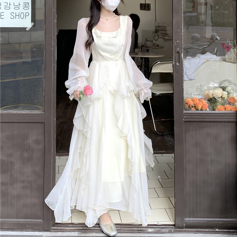Platycodon French-Style Ankle-Length Dress, Super Fairy-Like White, 170 Extended Version, 175 Extra-Long Version, Dress for Tall Girls