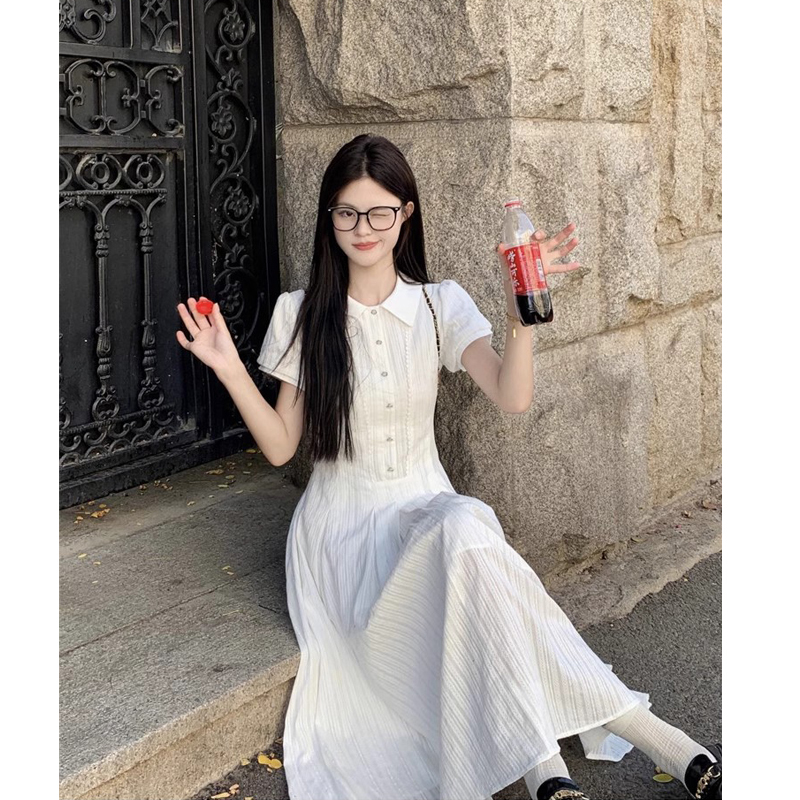College Style White Moonlight Gentle Temperament White Long Dress That Reaches the Ankles, Extended Version for Tall People, Long Shirt Dress