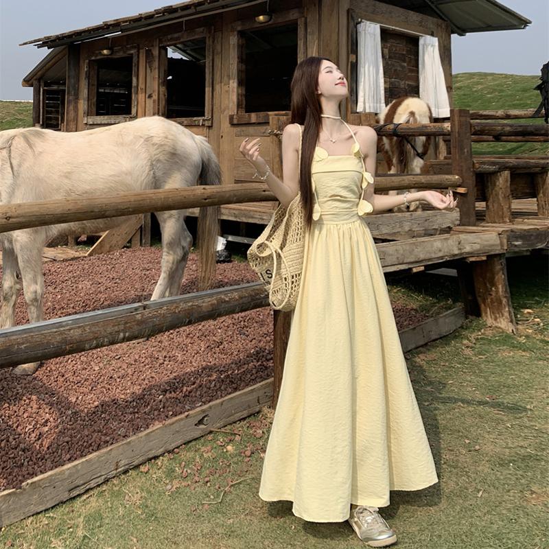 French-Style Gentle Yellow Strapless Long Dress That Reaches the Ankles, an Extended Version, Stunning Long Dress for Tall Girls
