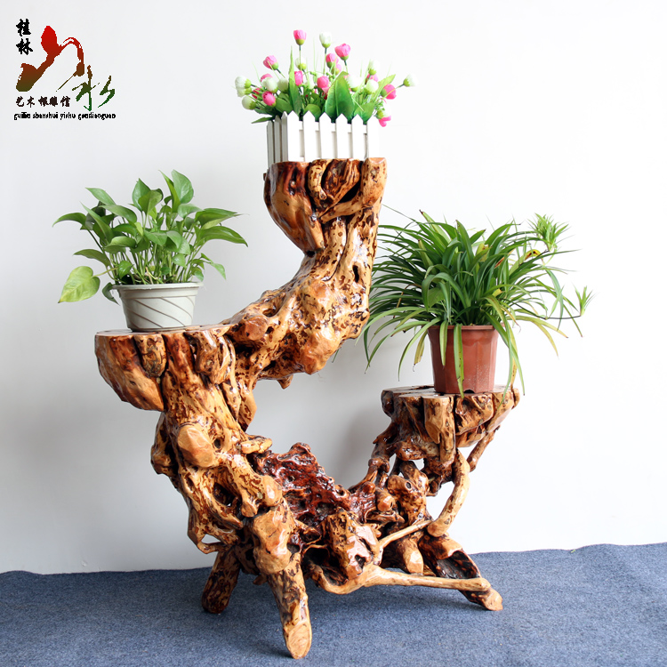 Khung chạm khắc gỗ khắc gốc rễ hoa đỗ quyên / kệ nhiều tầng khung hoa bonsai / hoa ba tầng trang trí nhà - Các món ăn khao khát gốc gia ban ghe goc cay