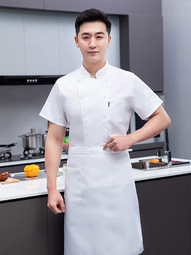 Костюм чистого белого шеф -повара отель летний кухонный рабочая одежда с коротким рукавом дышащий сетка тонкий стиль питание кухонная рабочая одея