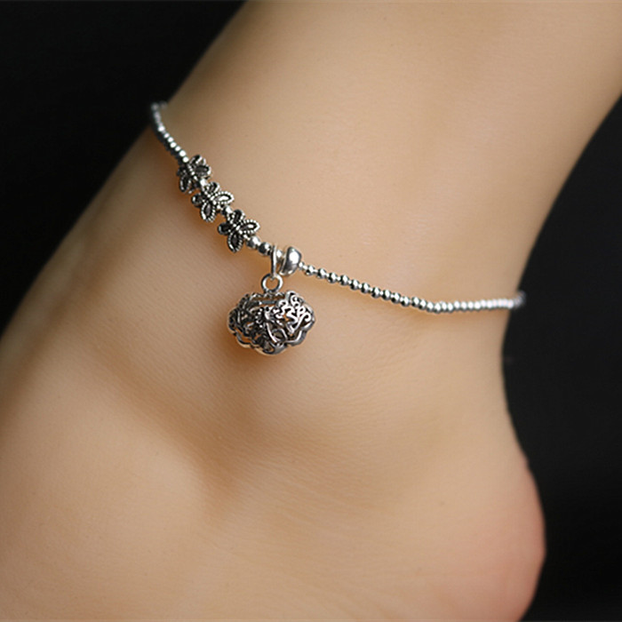 Handmade sterling bạc cuộc sống lâu dài khóa vòng chân nữ mô hình 925 sterling bạc hòa bình khóa mặt dây chuyền cổ điển bạc vòng chân quà tặng sinh nhật lắc chân nữ handmade