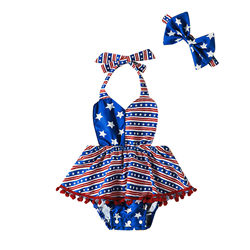 Printed Striped Day Romper Girls Bodysuit Stars 3M-18M ຫົວ