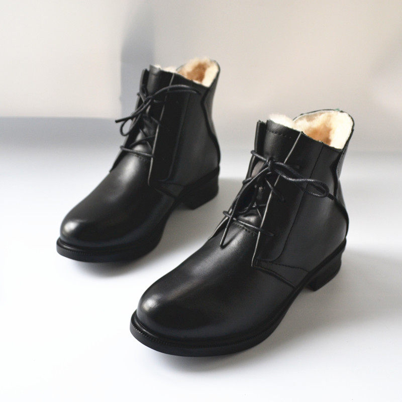 All-match leather ankle boots women's all-match simple warm work shoes high cold women's boots pure cowhide cotton boots foreign trade original order