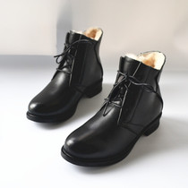 Full wool leather short boots womens all-match simple and warm work shoes high-cold womens boots pure cowhide cotton boots foreign trade original single