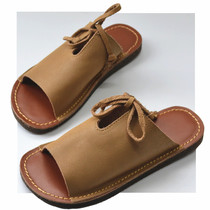 Side bag open-toe leather soft bottom slippers womens retro literary hand-stitched outdoor cool tow forest womens style foreign trade original single