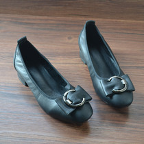 Spring and summer leather ladies thick heels high heels office work shoes foreign trade tail single cowhide comfortable bow single shoes