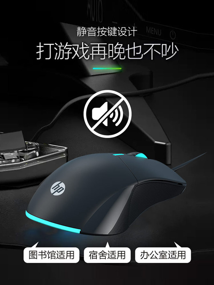 HP Wired USB Silent Mouse for Office and Gaming, Universal for Laptops and Desktops, Matte Feel, Noiseless