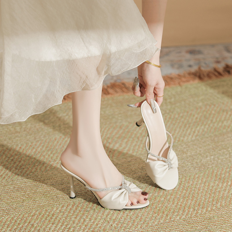 Large Size High Heels for Women, Stiletto Heels, Extra Wide, Open Toe, Rhinestone Sandals, Slippers, Women's Fashion, Comfortable, Versatile, Small Size