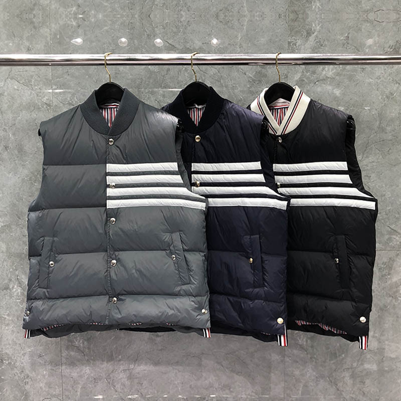 Tb down Vest for Men, Short Sports Style, Close-Fitting, Lightweight, Four-Stripe Design, Sleeveless Outerwear Vest, Trendy Brand