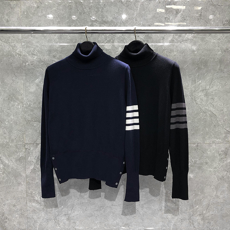 Tb Turtleneck Sweater for Men, Trendy and Fashionable Black High-Neck Versatile Autumn and Winter Slim-Fit Pullover Knitted Jacket Base Layer Shirt