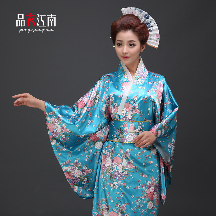 Japanese women's traditional cherry blossom sleeve orthodox kimono formal dress long photo kimono performance suit bathrobe robe dress