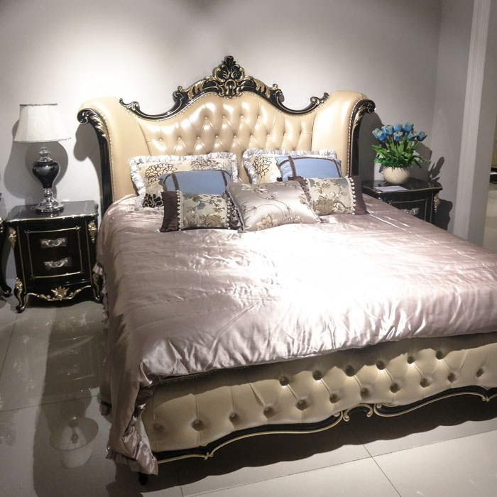 Eurobed Luxury all solid wood Carved Flowers Double Bed 1 8 m upscale genuine leather Princess Bed Wedding Bed Simple large bed