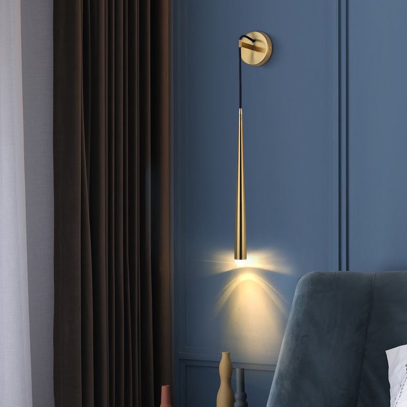 rear modern light lavish bedroom bed headlights living-room background wall wall-mounted extremely simple Nordic decoration crystal full copper wall lamp