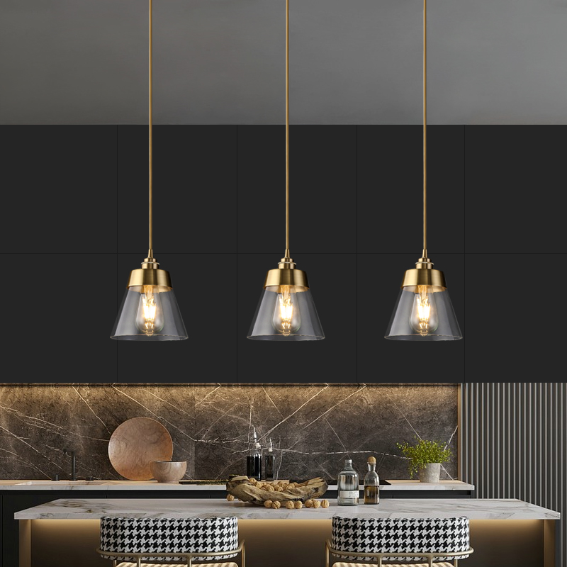 Light luxury restaurant bar chandelier full copper cafe island cash register single head long line bedside small chandelier Nordic style