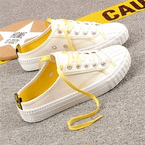 Summer breathable without heel-free half-support canvas white shoes female middle school students Korean version of rootless Baotou lazy half drag