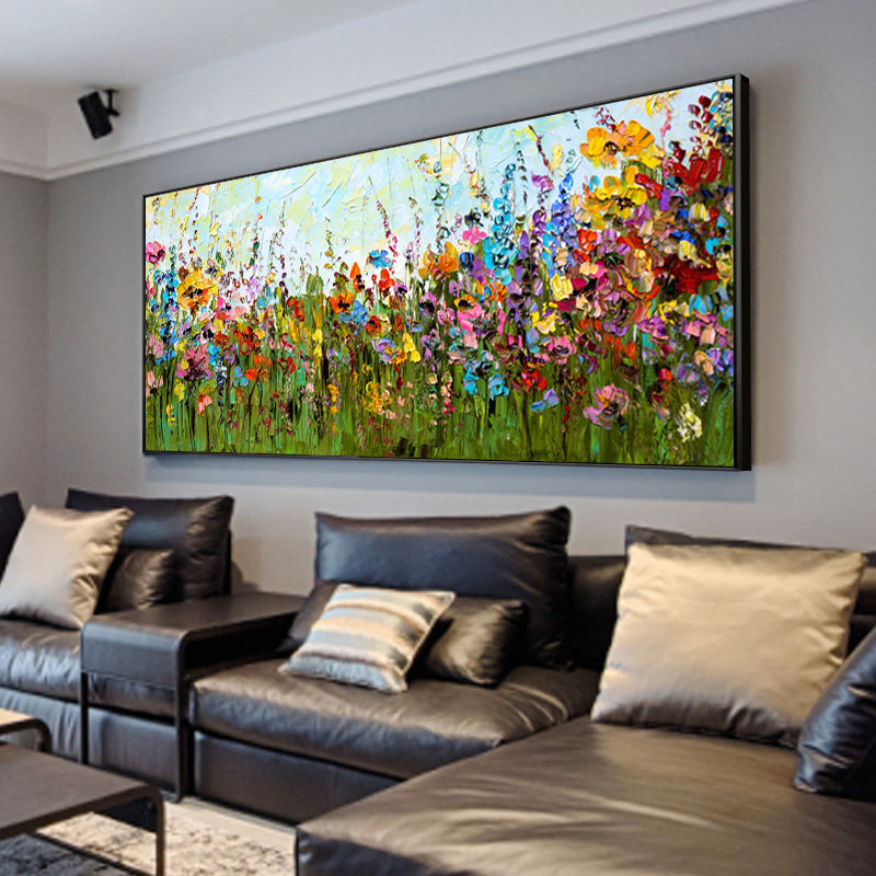 Pure hand-painted oil painting Flowers Resemble Brocade Modern Original Creative Decoration Painting Sofa background wall hanging painting horizontal version handmade murals