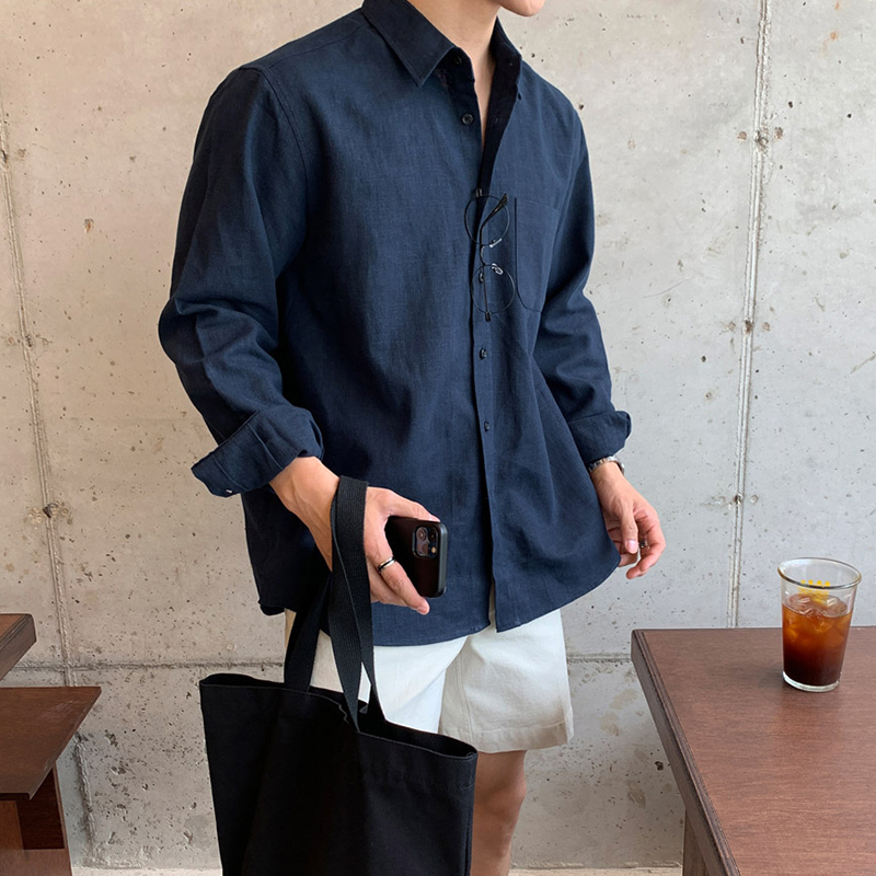 Ssumenam Long-Sleeved Shirt for Men, Spring Korean Style, High-End Casual Shirt, Designer Niche Jacket, Vacation Style