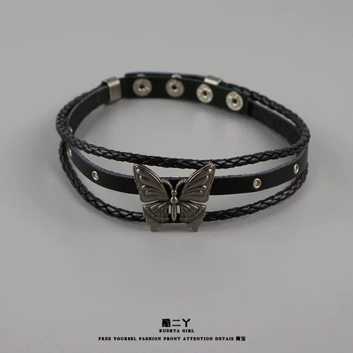 Темное кожаное двухслойное колье-колье в стиле бабочки Сибуя в стиле панк-рок, ретро-горячее ожерелье для девочек y2k, субкультура