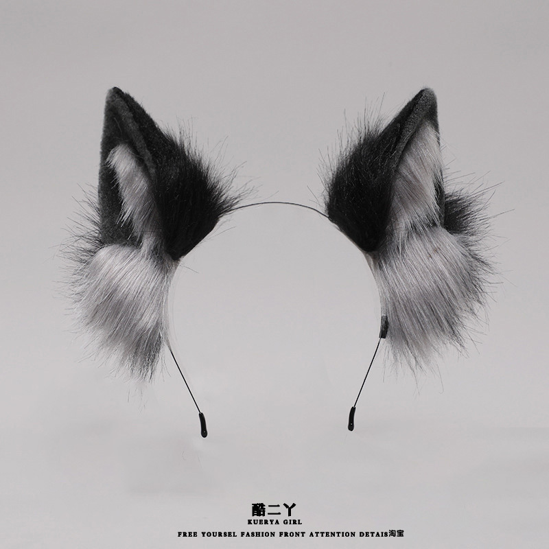 Wolf Ear Headband Female Animal Ears Fox Plush Cat Ears Hairpin Handmade Halloween Headwear Dog Cosplay Male