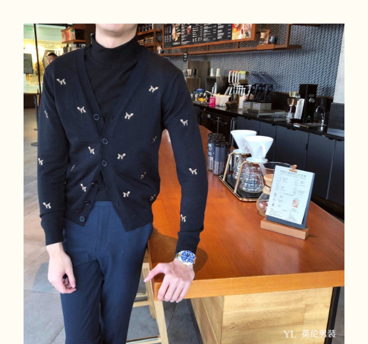 Thu đông 2018 mới của Hàn Quốc Dongdaemun thêu áo len cardigan cho nam xu hướng áo len gió Hồng Kông áo len áo blazer nam