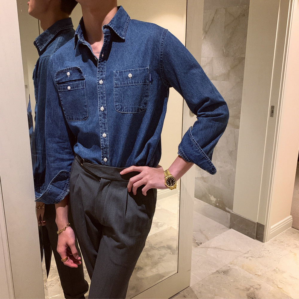 South Korea East Gate Fall New Casual Long Sleeve Denim Shirt Korean Version Trend Day Series Original Juku Shirt Tide Man