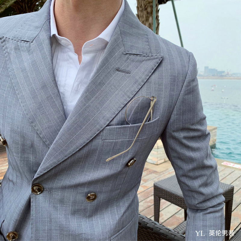 2019 Spring / Summer New South East Gate Hàn Quốc đúp Cut sọc Suit nam Thời Trang Han Quoc Suit Jacket