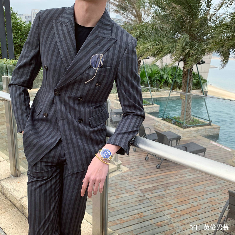 2019 Spring / Summer New South East Gate Hàn Quốc đúp Cut sọc Suit nam Thời Trang Han Quoc Suit Jacket