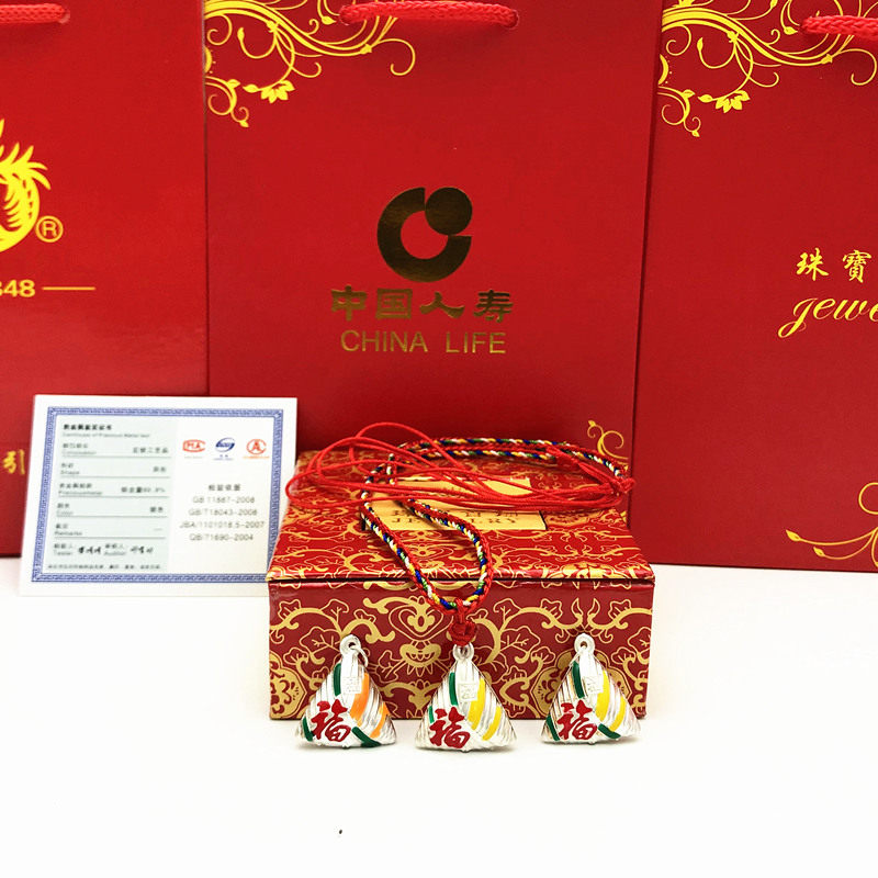 The Dragon Boat Festival Foot Silver Painted Small Zongzi Pendant Festival Baby Colorful Rope Fu Zongzong Insurance Mall Will Be Sold With The Hands 