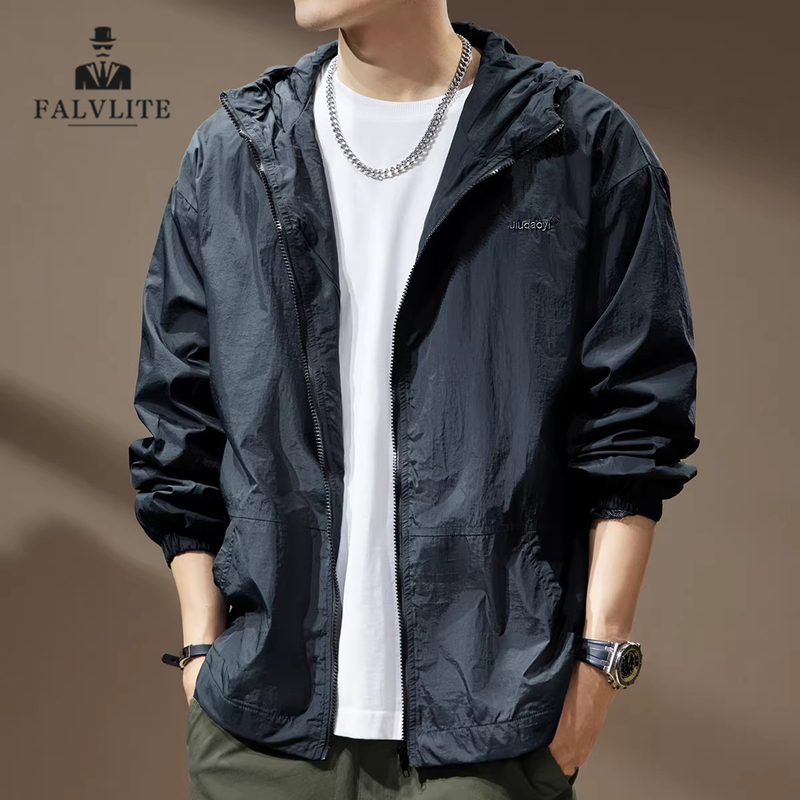 Falvlite Spring and Summer New Mountain-Style Sun Protection Clothing Men's Outdoor Loose Hooded Jacket Anti-Uv Jacket