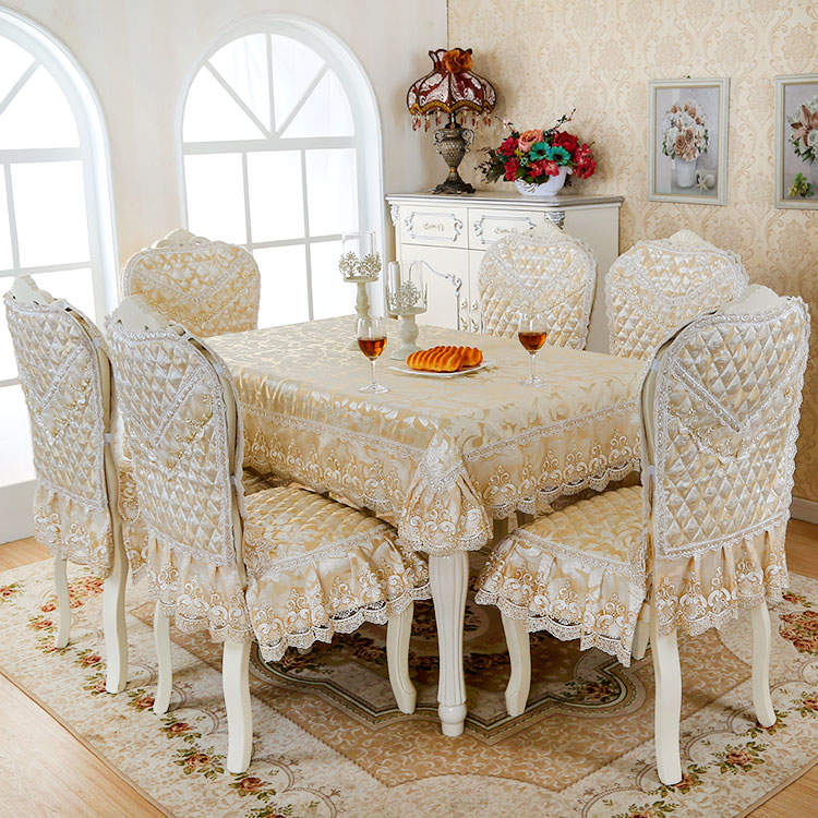 Cotton and linen fabric light yellow warm style Rectangular European dining table chair cover all seasons universal support custom