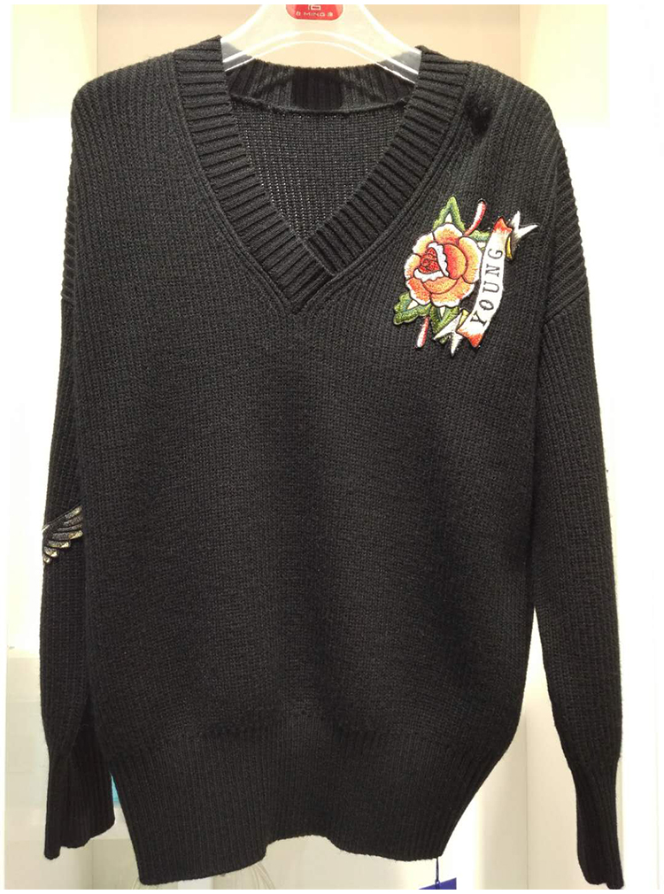 Tea drinking female pants F911-98 V collar embroidered wool sweater blouse mying women's pants special cabinet direct 2018 winter