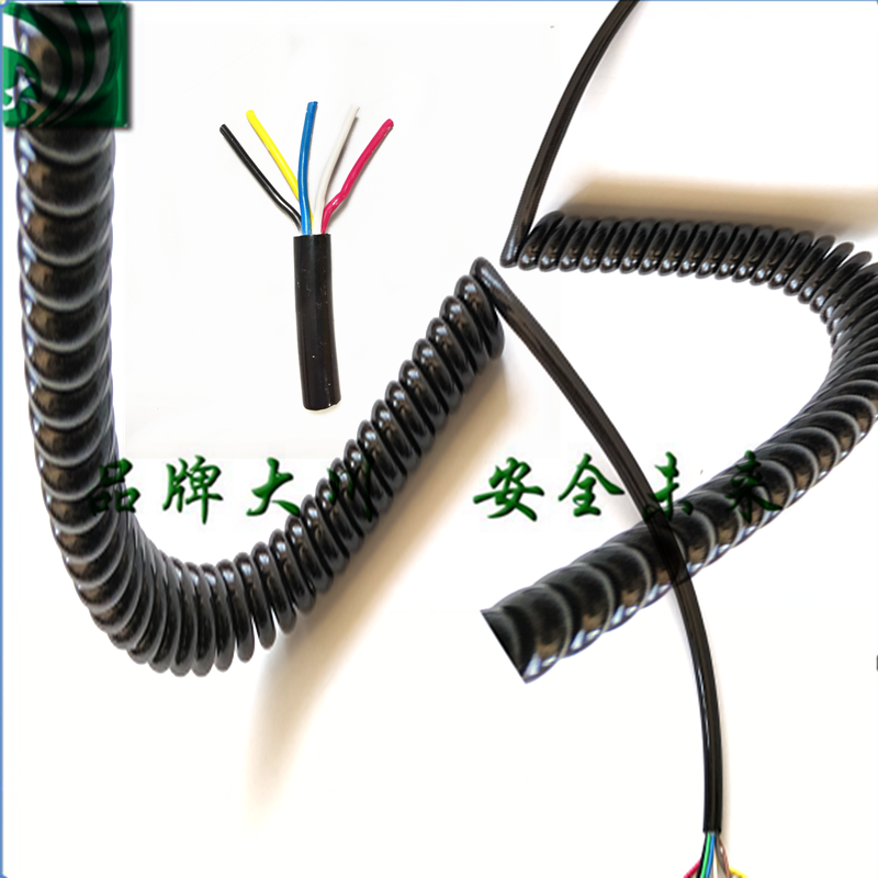 Oxygen-free copper spiral cable PU spring wire 5 core 0 5 square 0 75 power cord coil factory car paddle