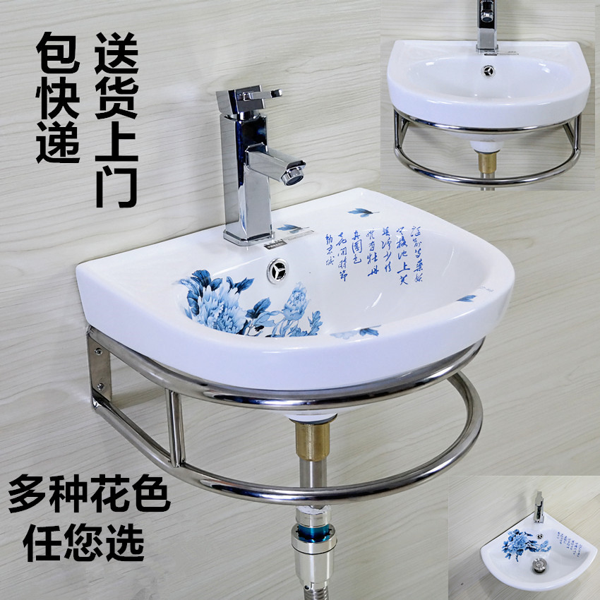 Wall-mounted washbasin Small household hanging basin Powder room washbasin Balcony mini ceramic bracket basin Triangular basin