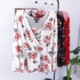 Áo voan dài tay nữ mùa hè phiên bản Hàn Quốc mới của áo sơ mi ren hoa nhỏ ngọt ngào XL chất béo mm rộng bên ngoài mất áo sơ mi kẻ nữ