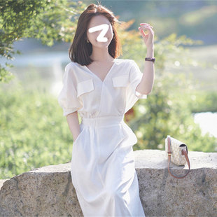 早春女装2022年夏季新款名媛设计高级感法式气质白色衬衫连衣裙子