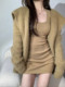 Soft waxy pure desire mink sweater cardigan women's winter Korean version loose khaki fur outerwear mid-length coat