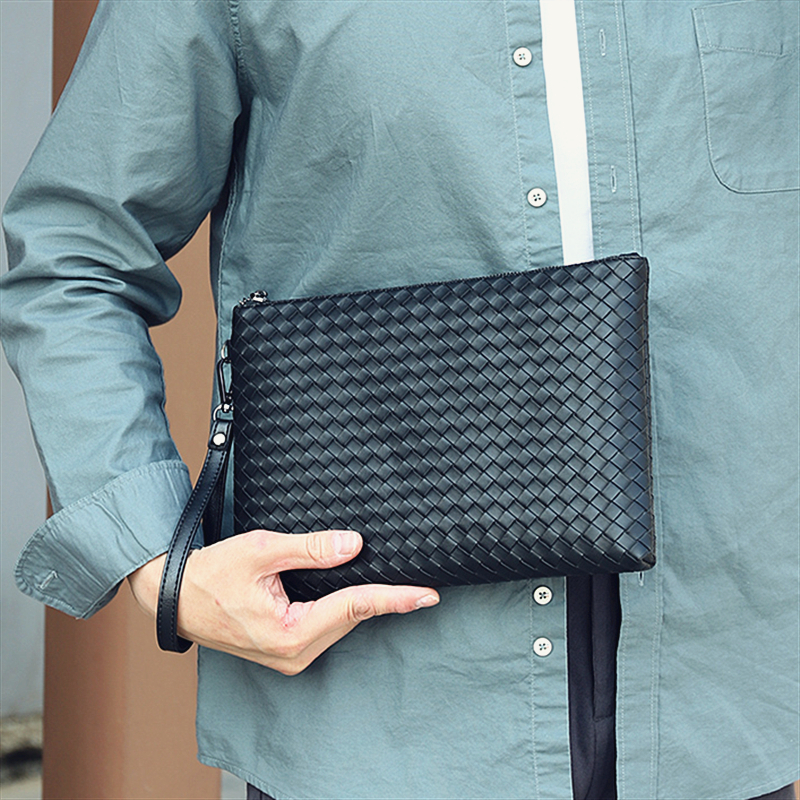 Handbags Male Soft leather Woven Bag Men Genuine Leather Handbags Casual Men's Hand Grip Bag 100 Lapped Envelope Carry-on Wallet