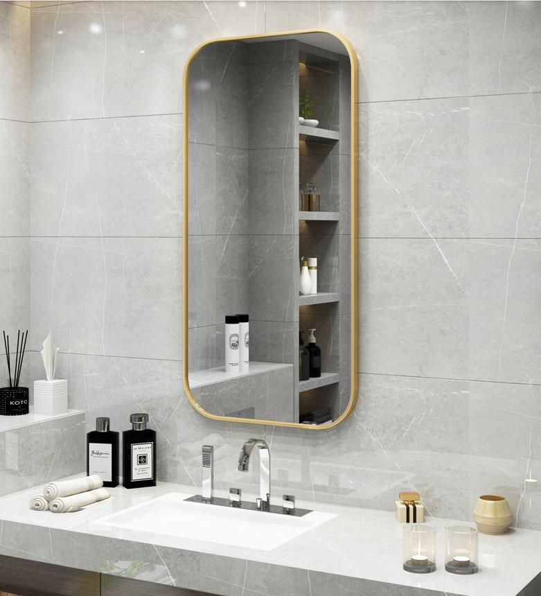 Nordic rectangular bathroom powder room mirror Wall hanging mirror decorative mirror Net red full-length mirror Gold makeup mirror
