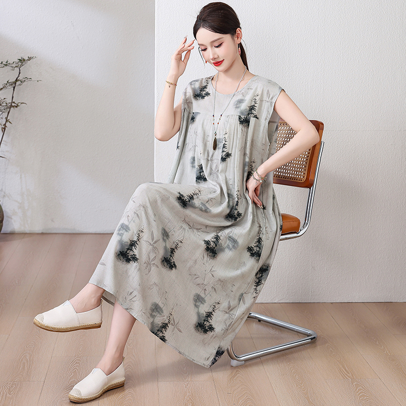 2026 New Women's Cotton Silk Dress Summer Plus Size Women's Fashion Loose Large Hem Mother's Long Dress 2026 New Women's Cotton Silk Dress Summer Plus Size Women's Fashion Loose Large Hem Mother's Long Dress